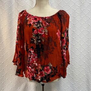 Unique Spectrum size medium boho‎ Floral Blouse - terracotta and coral casual